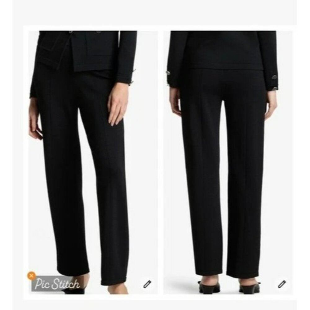 St. John Wide Leg Pant Womens 10 Mid-Rise Stretch Black Knit
